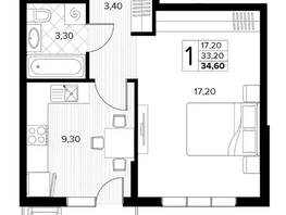 Продается 1-комнатная квартира ЖК Кипарис, литер 6, 34.6  м&sup2;, 8044000 рублей