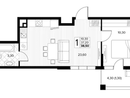 Продается 1-комнатная квартира ЖК Кипарис, литер 6, 38.5  м&sup2;, 9503000 рублей