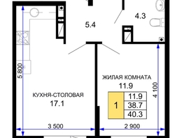 Продается 1-комнатная квартира ЖК «Дыхание», 38.7  м&sup2;, 4320000 рублей