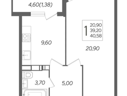 Продается 1-комнатная квартира ЖК Режиссёр, литера 3, 40.58  м&sup2;, 6000000 рублей