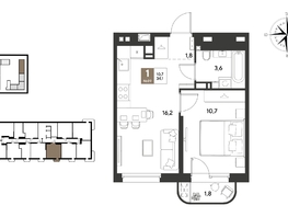 Продается 1-комнатная квартира ЖК ГРЕЙД, литер 13, 34.1  м&sup2;, 7000730 рублей