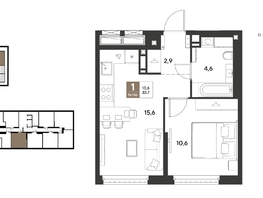 Продается 1-комнатная квартира ЖК ГРЕЙД, литер 13, 33.7  м&sup2;, 6403001 рублей