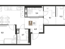 Продается 2-комнатная квартира ЖК ГРЕЙД, литер 13, 58  м&sup2;, 9216200 рублей