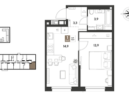 Продается 1-комнатная квартира ЖК ГРЕЙД, литер 14, 36  м&sup2;, 6393600 рублей