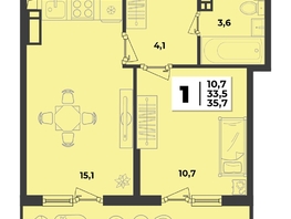 Продается 1-комнатная квартира ЖК Лето, литер 2.2, 35.7  м&sup2;, 6151121 рублей