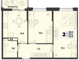 Продается 2-комнатная квартира ЖК Лето, литер 2.2, 52.5  м&sup2;, 7795000 рублей