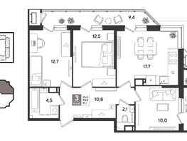 Продается 3-комнатная квартира ЖК Рекорд 2, литера 2, 90.7  м&sup2;, 18865600 рублей