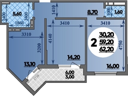 Продается 2-комнатная квартира ЖК Парк у дома, литера 7.2, 62.2  м&sup2;, 10107500 рублей