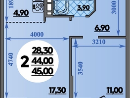 Продается 2-комнатная квартира ЖК Парк у дома, литера 7.3, 45  м&sup2;, 7709999 рублей