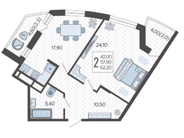 Продается 1-комнатная квартира ЖК Зеленодар, литера 7, 62  м&sup2;, 5699000 рублей