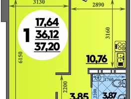 Продается 1-комнатная квартира ЖК Восточный, литера 35, 37.2  м&sup2;, 6312840 рублей