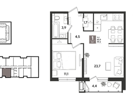 Продается 1-комнатная квартира ЖК Рекорд 2, литера 1, 48.6  м&sup2;, 12115980 рублей