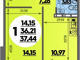 Продается 1-комнатная квартира ЖК Южная долина, литер 2, 37.44  м&sup2;, 4346784 рублей