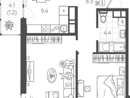Продается 2-комнатная квартира ЖК Все Свои ВИП, литер 8, 49.21  м&sup2;, 11564350 рублей