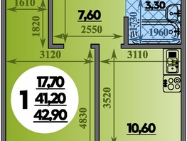 Продается 1-комнатная квартира ЖК Парк у дома, литера 7.1, 42.9  м&sup2;, 7902180 рублей