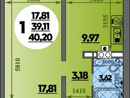 Продается 1-комнатная квартира ЖК Первый, литера 1, 40.2  м&sup2;, 4639080 рублей