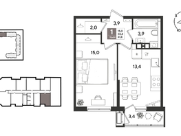 Продается 1-комнатная квартира ЖК Рекорд 2, литера 1, 41.2  м&sup2;, 10922120 рублей