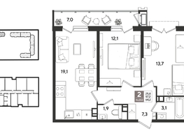 Продается 2-комнатная квартира ЖК Рекорд 2, литера 2, 63.9  м&sup2;, 14294430 рублей