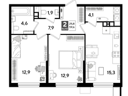 Продается 2-комнатная квартира ЖК ДОГМА ПАРК, лит 17, 59  м&sup2;, 9670100 рублей