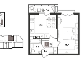 Продается 1-комнатная квартира ЖК Рекорд 2, литера 1, 41.7  м&sup2;, 10771110 рублей
