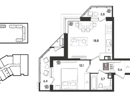 Продается 1-комнатная квартира ЖК Рекорд 2, литера 2, 49.4  м&sup2;, 12443860 рублей