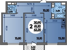 Продается 2-комнатная квартира ЖК Парк у дома, литера 7.3, 62.2  м&sup2;, 9950000 рублей