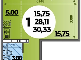 Продается Студия ЖК Южная долина, литер 2, 30.33  м&sup2;, 3776085 рублей