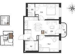 Продается 2-комнатная квартира ЖК ГРЕЙД, литер 13, 50.6  м&sup2;, 10438780 рублей