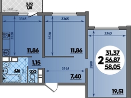 Продается 2-комнатная квартира ЖК Восточный, литера 2, 58.05  м&sup2;, 8359700 рублей