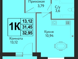 Продается 1-комнатная квартира ЖК Друг, литера 8, 32.95  м&sup2;, 4942500 рублей