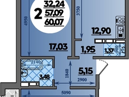 Продается 2-комнатная квартира ЖК Молодежный 2, литера 12, 60.07  м&sup2;, 7971289 рублей