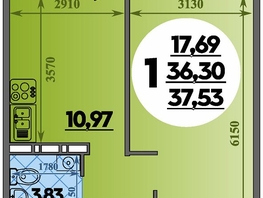 Продается 1-комнатная квартира ЖК Южная долина, литер 2, 37.53  м&sup2;, 4436046 рублей