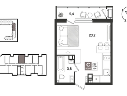 Продается Студия ЖК Рекорд 2, литера 1, 32  м&sup2;, 8838400 рублей