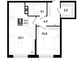 Продается 1-комнатная квартира ЖК ДОГМА ПАРК, литера 18, 44.1  м&sup2;, 8409870 рублей