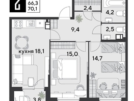 Продается 2-комнатная квартира ЖК Парк Победы 2, литера 30, 70.1  м&sup2;, 11201980 рублей