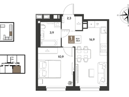 Продается 1-комнатная квартира ЖК ГРЕЙД, литер 13, 34  м&sup2;, 6922400 рублей