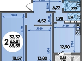 Продается 2-комнатная квартира ЖК Молодежный 2, литера 6, 65.59  м&sup2;, 7892837 рублей