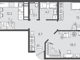 Продается 2-комнатная квартира ЖК Все Свои ВИП, литера 3, 62.65  м&sup2;, 13219150 рублей