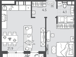 Продается 1-комнатная квартира ЖК Все Свои ВИП, литера 3, 46.8  м&sup2;, 11466000 рублей