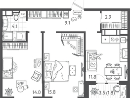 Продается 2-комнатная квартира ЖК Все Свои ВИП, литера 3, 59.55  м&sup2;, 12505500 рублей