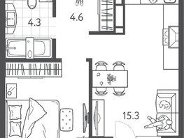 Продается 1-комнатная квартира ЖК Все Свои ВИП, литера 3, 38.3  м&sup2;, 10149500 рублей