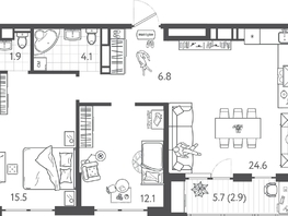 Продается 2-комнатная квартира ЖК Все Свои ВИП, литера 3, 66.6  м&sup2;, 19980000 рублей