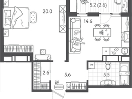 Продается 1-комнатная квартира ЖК Все Свои ВИП, литера 3, 50.35  м&sup2;, 12587500 рублей