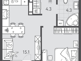 Продается 1-комнатная квартира ЖК Все Свои ВИП, литера 3, 37.4  м&sup2;, 11220000 рублей