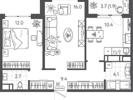 Продается 2-комнатная квартира ЖК Все Свои ВИП, литера 3, 55.6  м&sup2;, 12510000 рублей