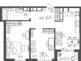 Продается 2-комнатная квартира ЖК Все Свои ВИП, литера 3, 58.1  м&sup2;, 17430000 рублей