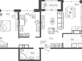 Продается 2-комнатная квартира ЖК Все Свои ВИП, литера 3, 78.6  м&sup2;, 20200200 рублей