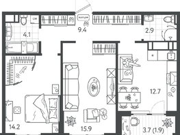 Продается 2-комнатная квартира ЖК Все Свои ВИП, литер 4, 60.1  м&sup2;, 12741200 рублей