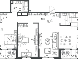 Продается 2-комнатная квартира ЖК Все Свои ВИП, литер 4, 83.8  м&sup2;, 23464000 рублей