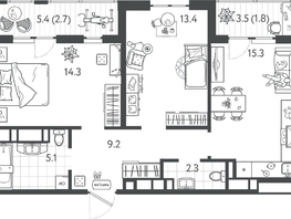 Продается 2-комнатная квартира ЖК Все Свои ВИП, литер 4, 63.65  м&sup2;, 19095000 рублей